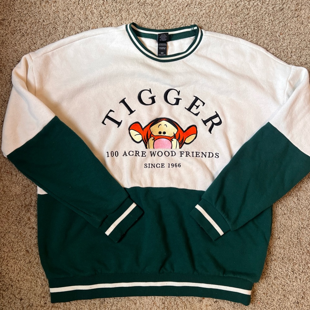 Disney Green and White Colorblock Tigger Sweatshirt